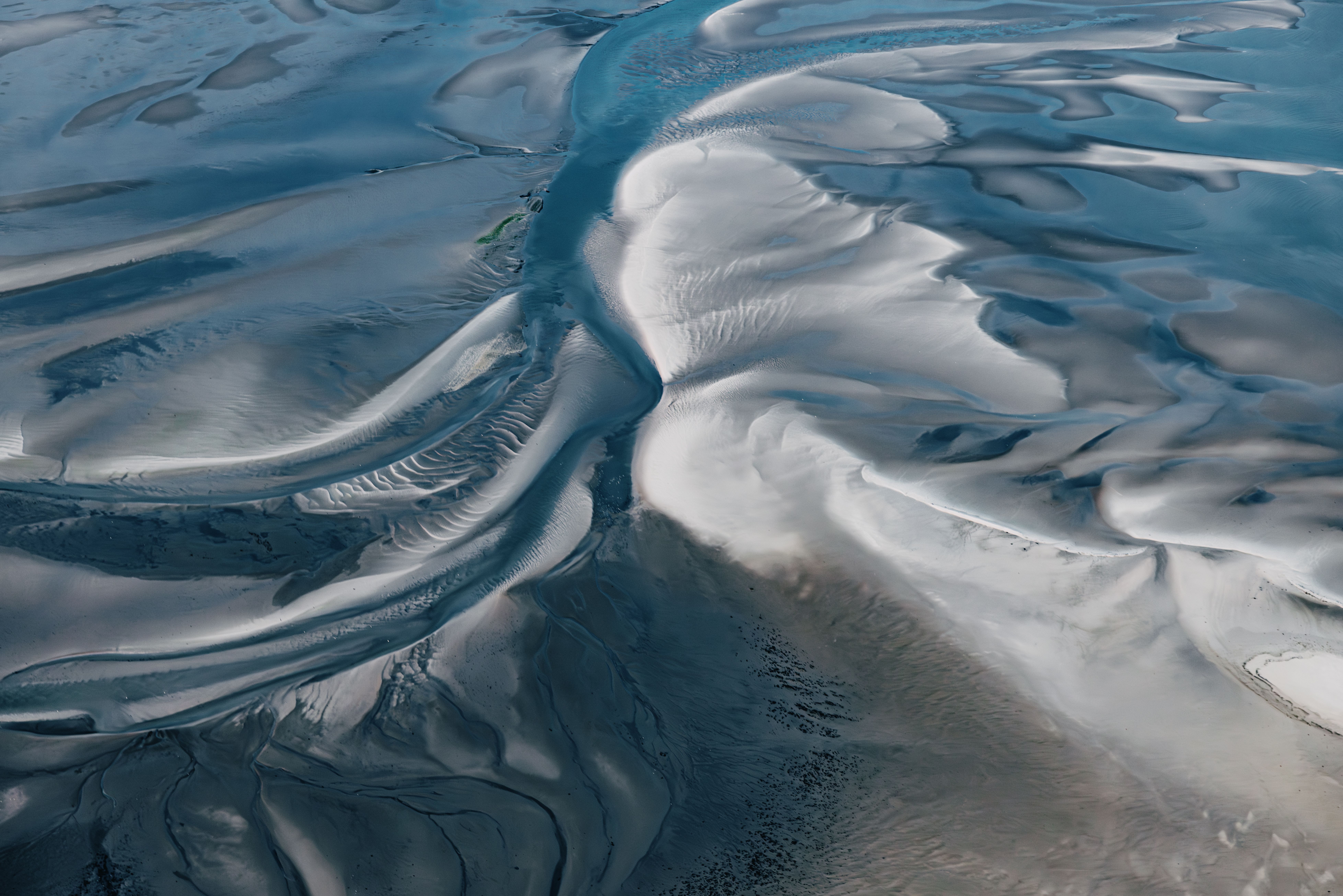 Das Wattenmeer aus der Vogelperspektive. Verlinkung auf Unterseite "Nationalpark Wattenmeer".